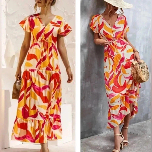 Abel the Label Anthropologie Swish Flutter sleeve Hi & Lo  Maxi Dress Size Small - Picture 2 of 16